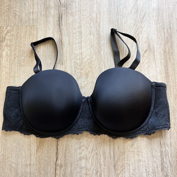 Torrid Curve Solid Black Lace Trim Bra 46D Bow Underwire Think Band - Picture 1 of 5